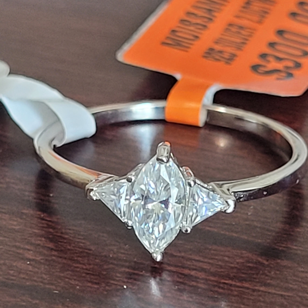 Marquise-Cut White CZ Three-Stone Ring in Polished Silver